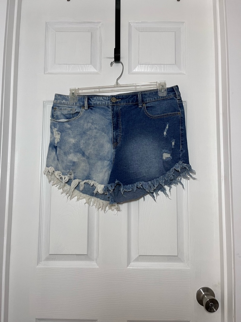 INC International Concepts Two-Tone Distressed Denim Shorts - Light & Dark Blue